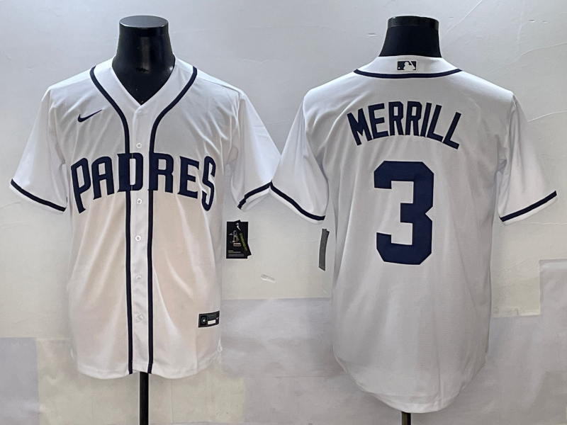 Men's San Diego Padres Jackson Merrill #3 White Jersey